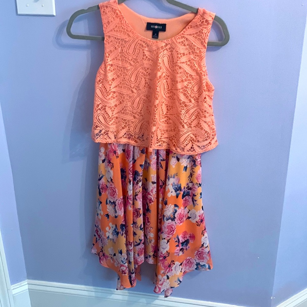 Girls size 14 (XL) colorful dress (mostly orange colored)